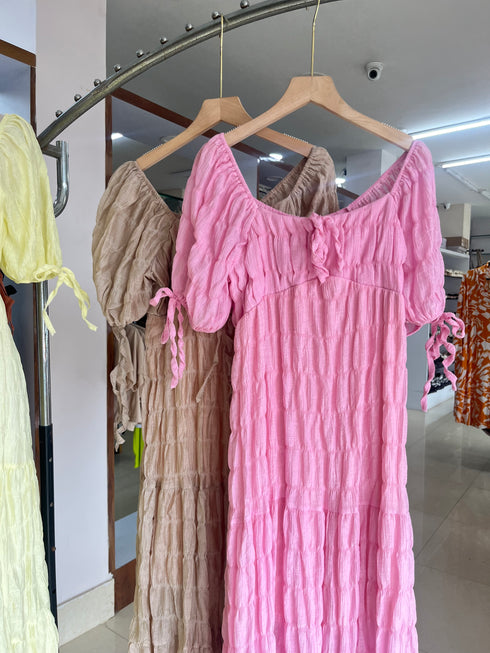 Summer Casual Loose Puff Sleeves Square Neck Dresses